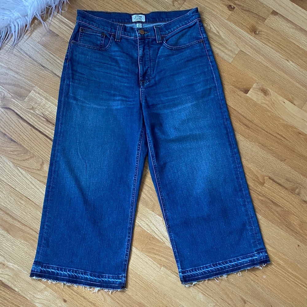 Women's J Crew Rayner Wide Leg Cropped Blue Jeans Petite